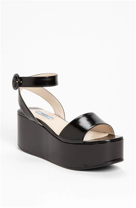 prada leather low wedge sandals|Prada ankle strap platform sandals.